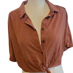 Wishful Apparel, S, button down, collar, short sleeve, Elastic waist, crop top